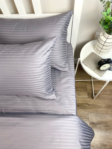 КПБ СТРАЙП-Сатин Светло-серый 140гр 100% хлопок на резинке